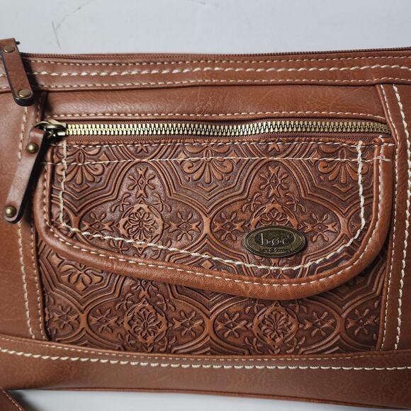 BOC Born Concept Purse Cross Body Boho Shoulder Bag Embossed Saddle Brown - Picture 3 of 16